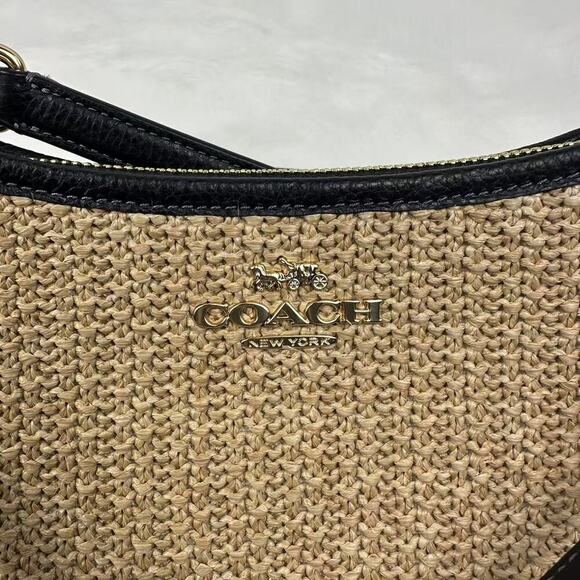 COACH Teri Shoulder Crossbody Bag 2way In Toast Black Straw Leather CAL90 NWT - Picture 11 of 12